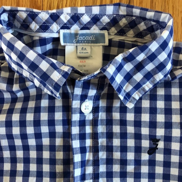 JACADI boys blue gingham button up shirt - 4A / 4T - Picture 2 of 2